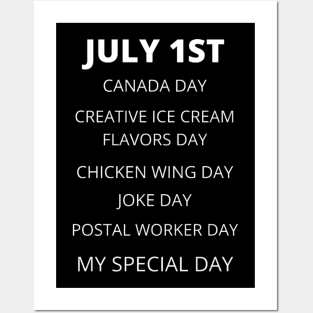 July 1st birthday, special day and the other holidays of the day. Posters and Art